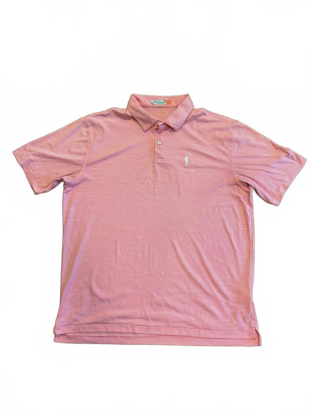 Peter Millar Men's Pink Striped Performance Golf Polo Shirt Size Large